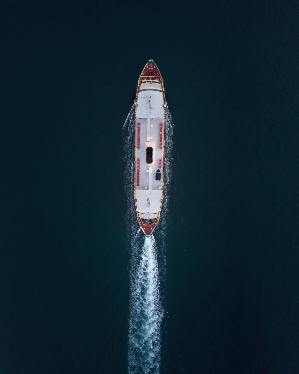 Aerial view of a managed vessel under way